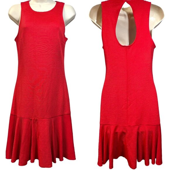 Trina Turk Ribbed Flounce Drop Waist Dress Red Sleeveless Keyhole Size 4‎ NWT - Picture 11 of 12